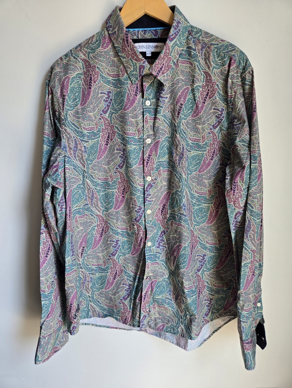 JOHN LENNON Paisley Print Long-Sleeve 💯 Cotton Shirt - Green & Purple